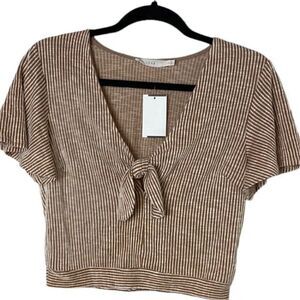 #111 LUSH striped tie front crop top